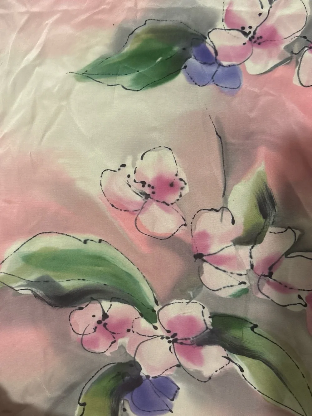 Floral Print Sheer Scarf - Pink, Green, Purple